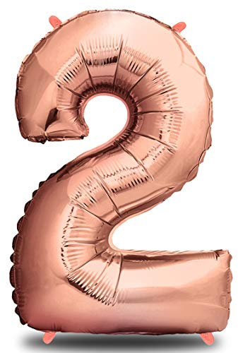 envami® Folienballon Zahl - Geburtstagsdeko Rosegold 100cm - Deko zum Geburtstag - Luftballon Zahlen Dekoration - Happy Birthday - Geburtstagsdeko Mädchen Rosegold - Fliegt mit Helium (Zahl 2)
