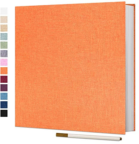Vienrose Selbstklebende 10x15 Fotoalbum Einkleben und zum Selbstgestalten Groß leinen Photoalbum mit 40 Weißen Seiten, Hochzeit Jahrestag Geburtstag Geschenke mit Einem Kugelschreiber, 28x27cm, Orange