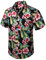 HISDERN Men Funky Hawaiian Floral Shirts Short Sleeve Front Pocket Holiday Summer Aloha Printed Beach Casual Black Pink Hawaii Flower Shirt M