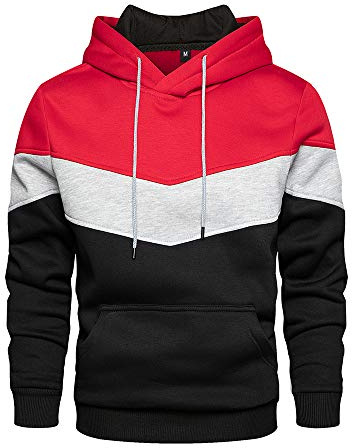LBL Sweat Homme à Capuche Couleur Vives Pull de Manches Longues Poche Kangourou pour Hiver et Automne Rouge 2XL