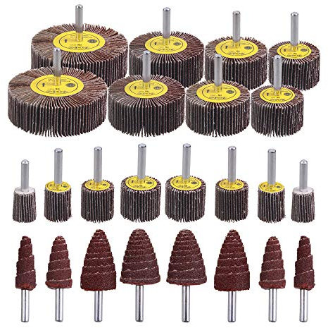 Mixiflor Juego de 24 lijadoras abrasivas de rueda de solapa, rueda de lija de grano 80, lijadora de rueda de solapa de vástago de 1/4 pulgadas para taladro, rueda de solapa de amoladora de troquel