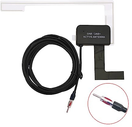 Imwell DAB Aerial Car Radio Amplified Aerial Glass Mount Antenna DIN Adapter With 3m 9.8ft Cable Compatible For DAB+ Car Radio Pioneer JVC Clarion Alpine (DIN)