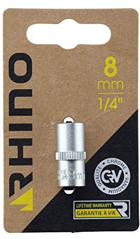 RHINO - Jeux Douille hexagonale, Courte métrique - 6 pans - Diam. 8 mm - Carré d'entrainement 1/4 - Haute qualité (Chrome Vanadium) - Garantie à Vie - Plusieurs Tailles Disponibles