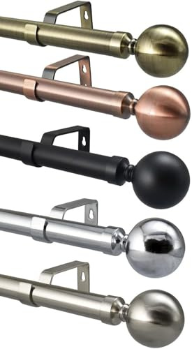 Your Home Online Gardinenstange mit Ösen, ausziehbar, 28 mm, Metallkugel, gebürstetes Chrom, Messing, Kupfer, Schwarz, komplettes Set (Messing antik, 70–120 cm)