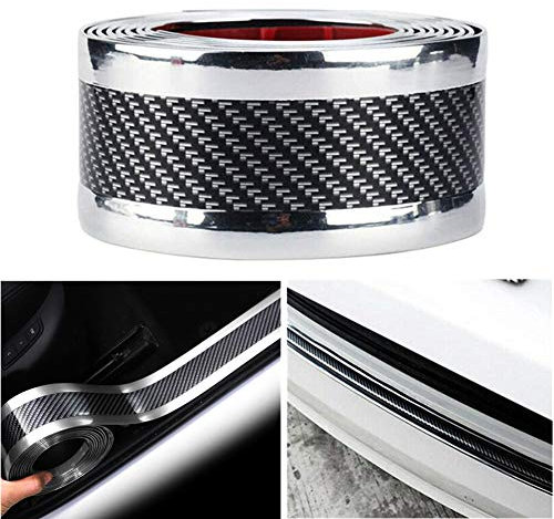 Youngine Universal Carbon Fiber Kohlefaser Auto Einstiegsleisten Schutz Selbstklebende Flexible Auto Aufkleber Schutzfolie für Auto SUV LKW Tür Einstiegsleisten (3 * 250cm/1,2 * 98,4 Zoll, Silber)