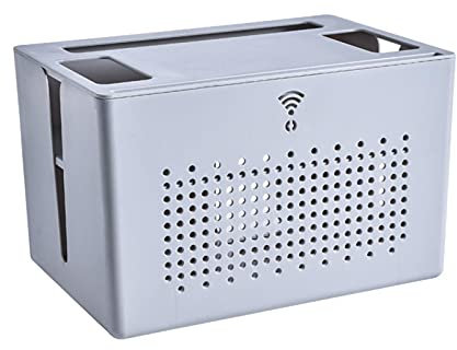 Cable Management Box Organizer, Router Storage Large Wood Cord Cover for Floor Under Desk to Hide and Hold Power Strip, TV, Router, Computer, USB Hub, Electrical Outlet Plug Wire (Double-Layer Gray)