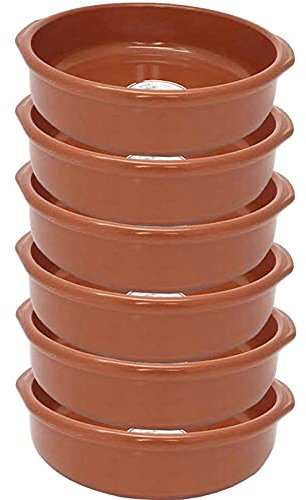 Tradineur - Pack de 6 Cazuelas redondas de barro - Aptas para vitro y horno - Ideales para guisos y asados caseros –Ø 26 cm
