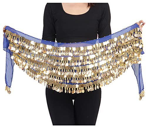 Bauchtanz Tribal Hüfttuch Chiffon Bauchtanz Kostüm Wickelgürtel mit Goldmünzen Röcke (Dunkelblau)