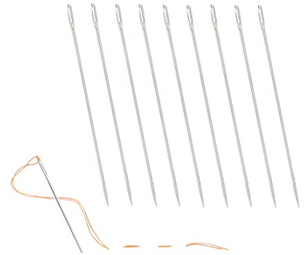 D.RECT - Stopfnadeln Set - 10 Stück | Spitze und Große Ohren | Rostfreier Stahl | Zum Nähen & Stopfen | 100mm, 110687, Silberfarbe