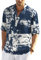 COOFANDY Men's Cotton Linen Henley T-Shirts Long Sleeve Hippie Casual Beach T-Shirts, Navy Tie-dye, Medium