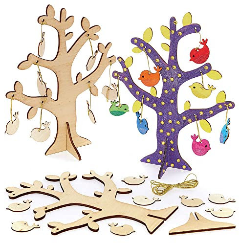 Baker Ross Arbre en Bois a Decorer motif Oiseaux - Lot de 2, Activites Enfant (FC688)