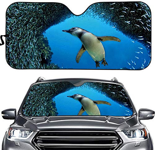 Hixingo Auto Frontscheibe, 3D Funny Tier Ozean Motiv Sonnenschutz für Windschutzscheibe, Frontscheibenabdeckung, Faltbares Design Auto Sonnenschutz, UV-Schutz, für meisten Autos (Pinguin)