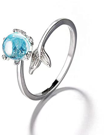 Inateannal Silber Meerjungfrau Ring für Frauen Einstellbare Offene Kristall Ringe Delphin Schwanz Band Ring Index Finger Rings Zubehör Niedlich Ozean Schmuck