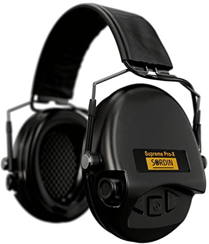 Sordin Pro-X Slim Protection auditive - 74302-X/L-02-S - Casque antibruit actif pour la chasse - EN 352 - Coussinets en mousse, bandeau en cuir & coquilles noires