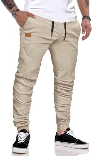 JMIERR Herren Jogginghose Baumwolle Atmungsaktive mit Taschen | Chino,Cargohose,Jogger,Sporthose,Sweatpants,Taille mit Kordelzug,Elastische,Stretch,Freizeit und Alltag