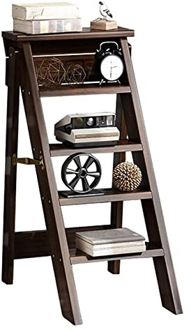 Hamankim Massivholz-Trittleiter 5 Stufen Klappleiter Tragbarer Haushalts-Trittleiter-Hocker Multifunktionsbibliothek Stabile Kletterleiter-Tritthocker Blumenregal
