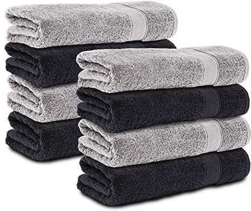 Komfortec 8er Handtücher 50x100 cm Set aus 100% Baumwolle, Frottee, Weich, Schwarz/Silber