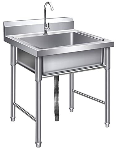 Free Standing Utility Sink Lavello a Una Vasca in Acciaio Inox a 1 Scomparto Lavello da Cucina Commerciale Lavanderia Extra-Profonda Lavandino culinario per Interni all'aperto