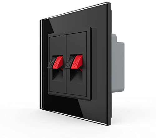Livolo doppeltes Lautsprecher Anschlussterminal Schwarz/Rot 2x Anschluss für Unterputzmontage mit Glasrahmen in Schwarz VL-FCSD-2BPS01-SR-12-A UP