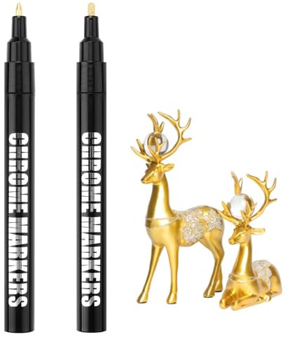 SMOOTHERPRO Marker Stifte Reflektierender Glanz Lack Stift 2 Stück Gold 1 mm und 3 mm Feder für Restaurierungsprojekte in der Glasmodellmalerei(CHMP1030GD)