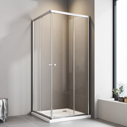 Duschkabine 80x90 cm Schiebetür Duschkabine Eckeinstieg 6mm ESG Glas Duschschiebetür Eckeinstieg Duschabtrennung Duschwand Höhe 185cm