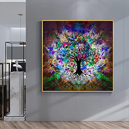 GEMMII Paesaggio moderno Albero della vita dorato Pittura Quadro Su Tela XXL Poster e stampe Immagini murali Soggiorno Decorazioni per la casa 60x60cm Senza cornice