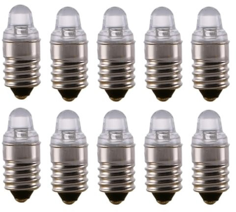 ShuoHui Ampoule LED E10 3 V 6000 K Blanc Ampoule LED pour lampe de poche Phare Terre négative (10)