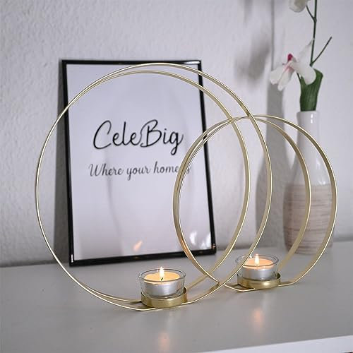 CeleBig® Kerzenständer 2er Set | Teelichthalter Gold | Kerzenständer Gold | Kerzenhalter mit Windlicht | Kerzenständer Rund | Edle Verarbeitung | Geschenkartikel | Zeitloses Geschenk