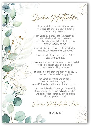 Taufgeschenk Kunstdruck | Taufe Poster | personalisiert | Patenbrief Patenkind | Eukalyptus | Junge oder Mädchen