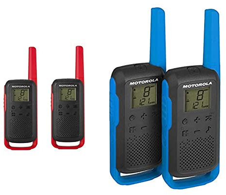 Motorola Talk About T6 Talkie-walkie PMR (PMR446, 16 canaux et 121 Codes, portée 8 km) Rouge & Talkie Walkie Twin Pack T62 Bleu