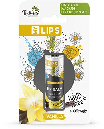 Handgefertigter Lippenbalsam MY LIPS in Papierhülse inkl. Geschenkbox, Natural by accentra, Natürliche Inhaltsstoffe mit Mandelöl, ohne Plastik, Duftrichtung Vanille