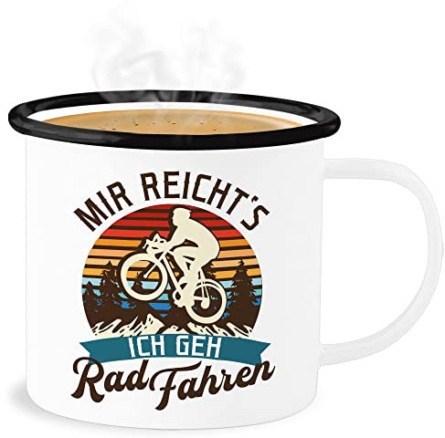 Emaille Becher Blechbecher - Radsport Tassen - Mir reicht's ich geh Rad fahren - Mountainbike Geschenk Fahrrad - 300 ml - Weiß Schwarz - rennrad räder tasse radel vintage radfahren fahrradfahrer
