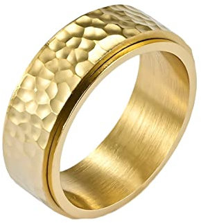 Epinki Titanstahl Gothic Ringe Herren, Spinner Ring Hämmern Muster Breit 8MM Fidget Ring, Gold Spinner Band Ringe für Männer, Größe 70 (22.3)