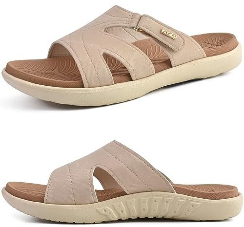 KuaiLu Womens Fashion Orthotic Sliders Ladies Lightweight Athletic Yoga Mat Sandals Slip on Thick Cushion Slippers Sandals with Comfortable Plantar Fasciitis Arch Support Beigewhite 5