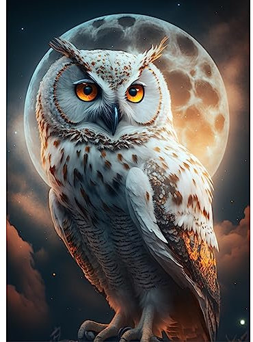 MXJSUA 5D Diamond Painting, Eule Supermond Diamant Painting Kits Bilder für Erwachsene, DIY Diamant Malerei Diamond Painting Kinder Bilder Set 30x40cm für Wanddekor