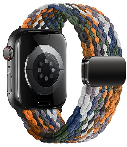 Geflochten Armband Kompatibel mit Apple Watch Armband 44mm 45mm 46mm 49mm 42mm für Damen Herren, Elastisch Nylon Armbänder mit Magnetisch für iWatch Ultra 2 SE Series 10 9 8 7 6 5 4 3 2 1