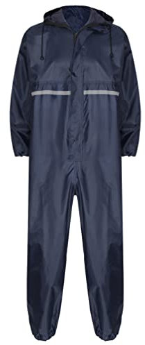 Jugaoge Unisex Motorrad Regenanzug für Damen und Herren Outdoor Einteiler Wasserdichter Overall Jumpsuit mit reflektierenden Streifen Arbeitsoveralls Dunkelblau 4XL