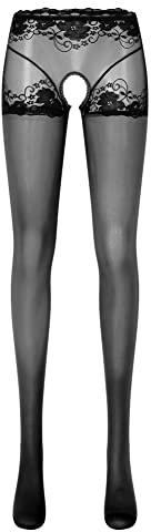 CHICTRY Woman's Sheer Mesh Pantyhose Tights Hollow Out Thigh High Suspender Stocking Footed Legging 2# Black A L