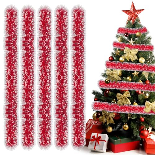 SFSSHUI 10m Weihnachtsgirlanden,5pcs Lametta Weihnachtsbaum,Lametta Girlande, Lametta Girlande Weihnachten,Weihnachten Lametta Girlande,Glänzend Girlande Für Weihnachtsbaum Dekoration