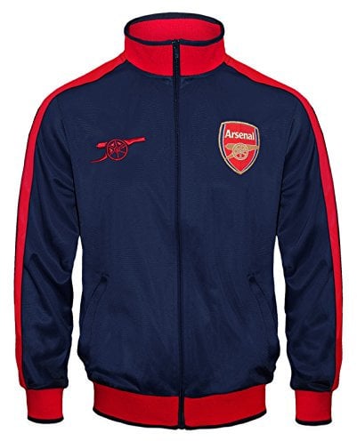 FC Arsenal Herren Retro-Trainingsjacke - Fußballgeschenk - 100% Polyester - Dunkelblau/Rote Ärmel - L