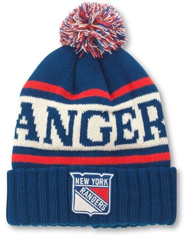 AMERICAN NEEDLE NHL National Hockey League Team Pillow Line Knit Beanie Cap, New York Rangers (Königsblau/Elfenbein/Rot), Einheitsgr��e
