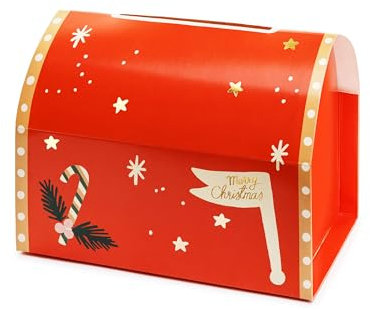 PartyDeco Weihnachtsbriefkasten 22x13x14cm - Set inklusive Briefpapier & Briefumschläge Weihnachtlicher Briefkasten-Set für den Weihnachtsmann/Größe 14x22x13 cm/Inklusive Briefe und Umschläge