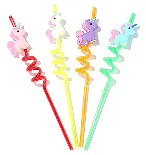 haiaxx 4 pièces pailles de Licorne réutilisables pailles à Boire en Plastique pour Enfants décoration de fête d'anniversaire Fournitures de Douche de bébé Cadeau