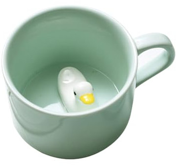soulnioi Cute Green Mug 3D Animal Ceramic Coffee Tea Cup with Handle, Handmade Animal Figurine 230ml Ceramics Cup for Coffee,Tea,Milk, Gift for Birthdays/Graduation/Valentines/Weddings (Duck)