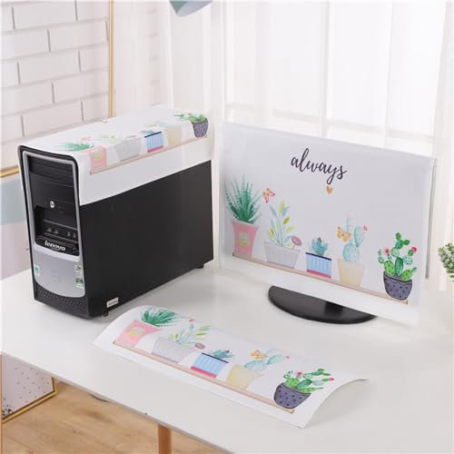 Hixingo 3 Pieces Set Computer Dirt-proof Cover, Desktop PC Dust Cover Protector Computer Screen Display Protective for 19-32 inch PC, Desktop and TV (22 inch,Succulents)