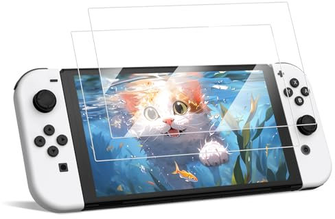 FINTIE 2 Pezzi Vetro Temperato Pellicola Compatibile con Nintendo Switch OLED Modello 7.0 - [Senza Bolle] [Antigraffio] 9H Trasparente Protezioni Schermo Pellicola Protettiva