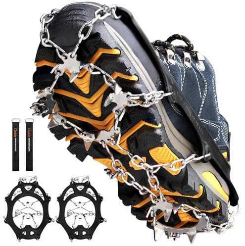 Crampons Neige Antidérapants pour Glace, Grips de Traction avec 19 Pointes en Acier Inoxydable pour Chaussures et Bottes, Hommes et Femmes, Sécurisés pour Randonnée, Pêche, Marche et Alpinisme