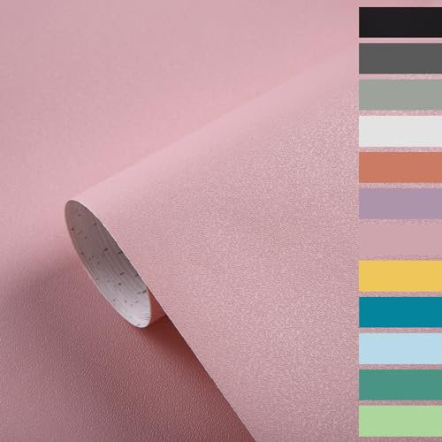 EUNEWR 40CM x 10M Peel and Stick Wallpaper, Self Adhesive Wallpaper DIY Decorative, PVC Removable Furniture Sticker Solid Color for Living Room Bedroom Wall Table (Pink)