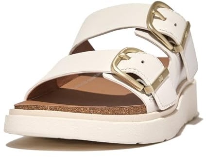 Fitflop Women's GEN-FF Buckle Two-BAR Leather Slides Sandal, White, 5 UK
