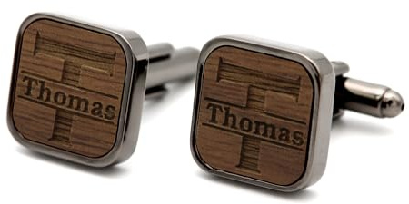 NaturSchatulle Manschettenknöpfe Herren Holz mit Gravur 1 Paar Schwarze Manschettenknopf Eckig Hochzeit Anzug Männer Cufflinks for Men